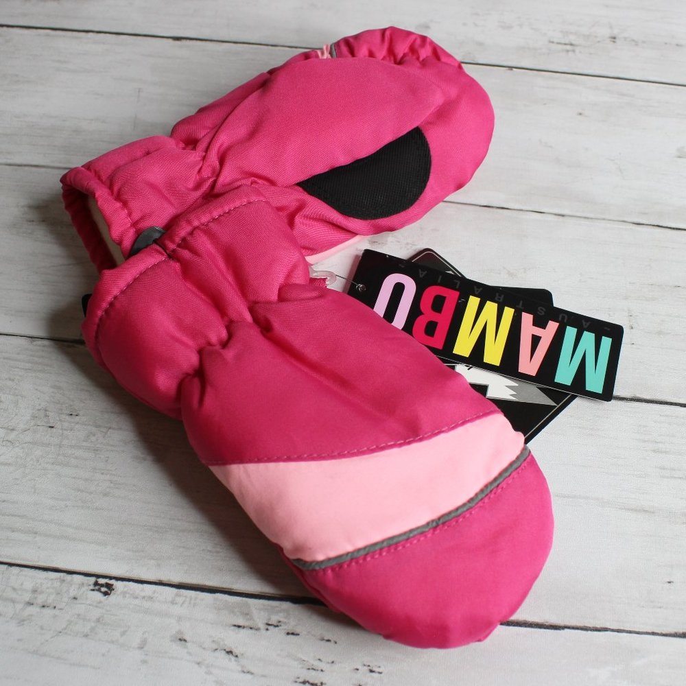Mambo Girl Winter Ski Mittens Youth Size 7-10 Pink Black Fleece Lined